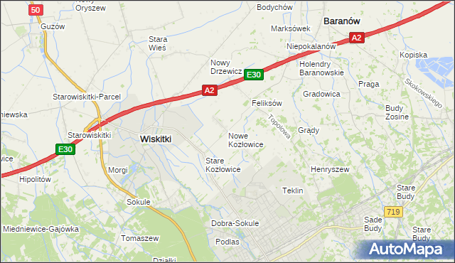 mapa Nowe Kozłowice, Nowe Kozłowice na mapie Targeo