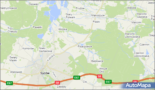 mapa Pisarzowice gmina Kobyla Góra, Pisarzowice gmina Kobyla Góra na mapie Targeo