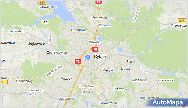 mapa Rybnika, Rybnik na mapie Targeo