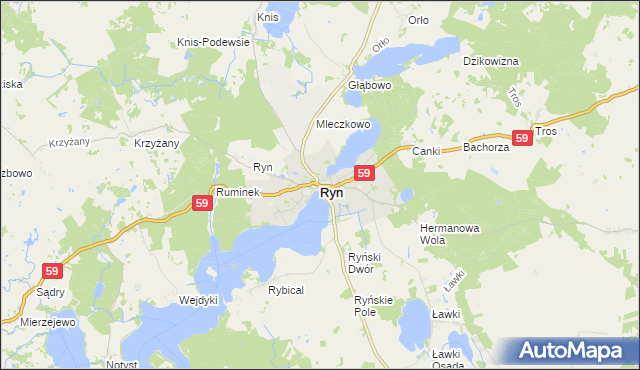 mapa Ryn powiat giżycki, Ryn powiat giżycki na mapie Targeo