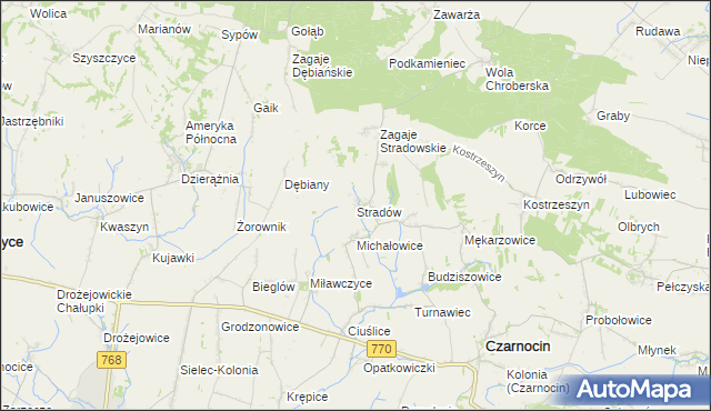 mapa Stradów gmina Czarnocin, Stradów gmina Czarnocin na mapie Targeo