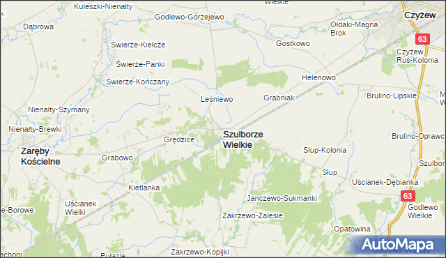 mapa Szulborze Wielkie, Szulborze Wielkie na mapie Targeo