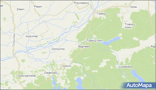 mapa Bagniewo gmina Drezdenko, Bagniewo gmina Drezdenko na mapie Targeo