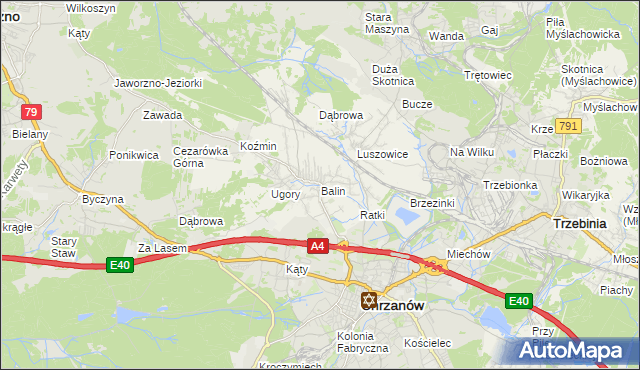 mapa Balin gmina Chrzanów, Balin gmina Chrzanów na mapie Targeo