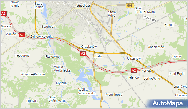 mapa Białki gmina Siedlce, Białki gmina Siedlce na mapie Targeo