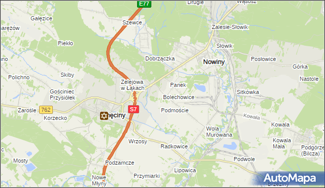 mapa Bolechowice gmina Sitkówka-Nowiny, Bolechowice gmina Sitkówka-Nowiny na mapie Targeo