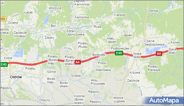 mapa Boreczek gmina Sędziszów Małopolski, Boreczek gmina Sędziszów Małopolski na mapie Targeo