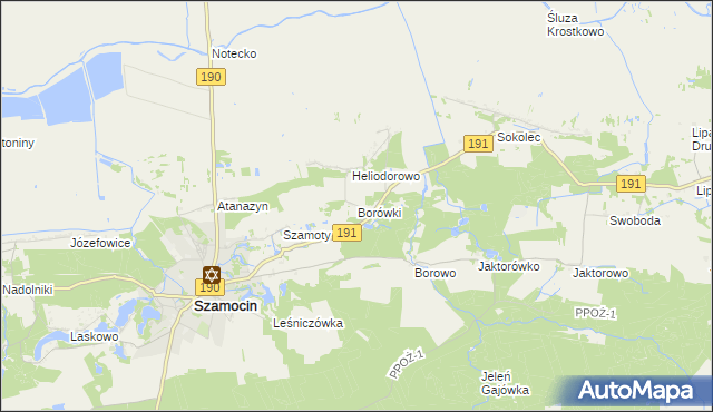 mapa Borówki gmina Szamocin, Borówki gmina Szamocin na mapie Targeo