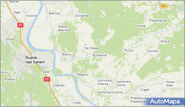 mapa Bukowina gmina Ulanów, Bukowina gmina Ulanów na mapie Targeo