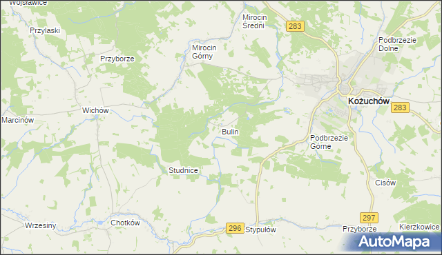 mapa Bulin gmina Kożuchów, Bulin gmina Kożuchów na mapie Targeo