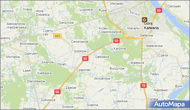 mapa Dębówka gmina Góra Kalwaria, Dębówka gmina Góra Kalwaria na mapie Targeo