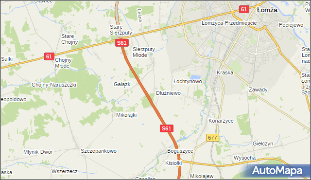 mapa Dłużniewo gmina Łomża, Dłużniewo gmina Łomża na mapie Targeo