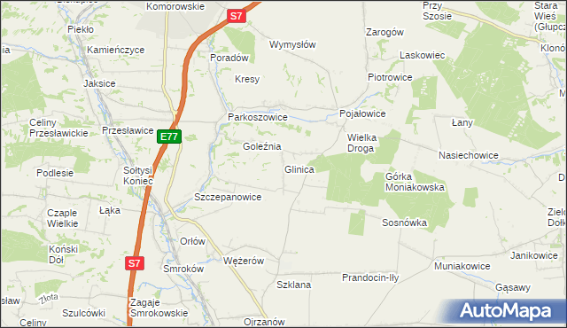 mapa Glinica gmina Miechów, Glinica gmina Miechów na mapie Targeo