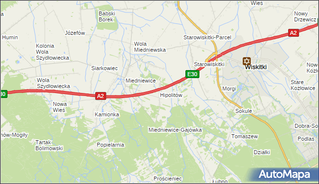 mapa Hipolitów gmina Wiskitki, Hipolitów gmina Wiskitki na mapie Targeo