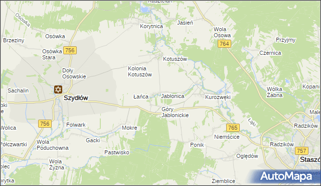 mapa Jabłonica gmina Szydłów, Jabłonica gmina Szydłów na mapie Targeo