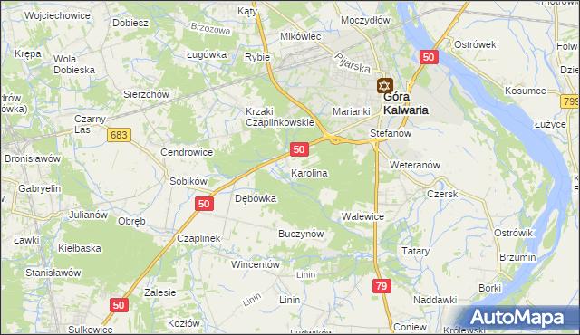 mapa Karolina gmina Góra Kalwaria, Karolina gmina Góra Kalwaria na mapie Targeo