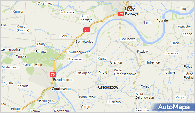 mapa Karsy gmina Gręboszów, Karsy gmina Gręboszów na mapie Targeo