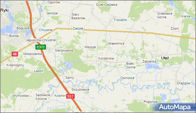 mapa Korzeniów gmina Ułęż, Korzeniów gmina Ułęż na mapie Targeo