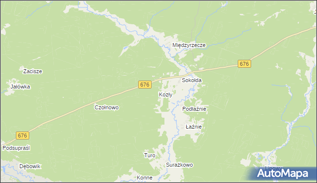 mapa Kozły gmina Supraśl, Kozły gmina Supraśl na mapie Targeo
