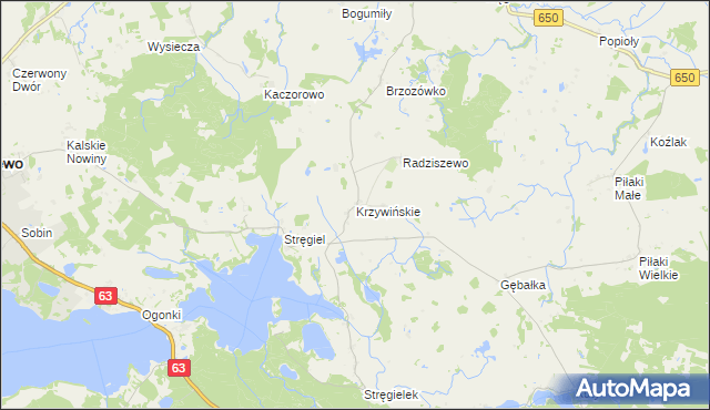 mapa Krzywińskie gmina Pozezdrze, Krzywińskie gmina Pozezdrze na mapie Targeo