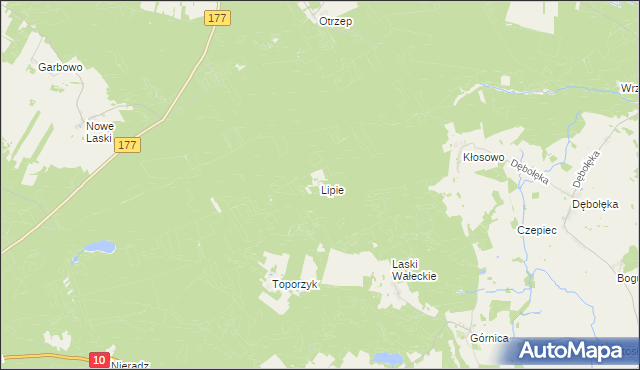 mapa Lipie gmina Wałcz, Lipie gmina Wałcz na mapie Targeo