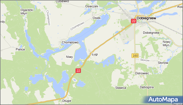 mapa Ługi gmina Dobiegniew, Ługi gmina Dobiegniew na mapie Targeo