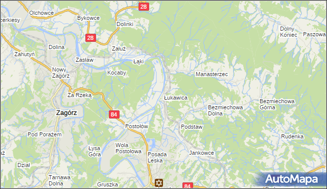 mapa Łukawica gmina Lesko, Łukawica gmina Lesko na mapie Targeo