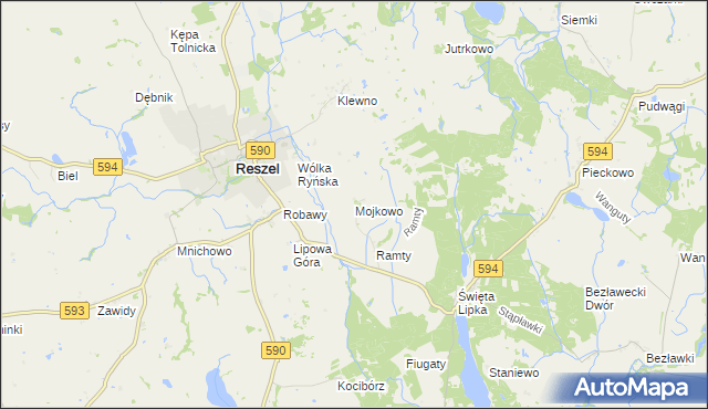 mapa Mojkowo gmina Reszel, Mojkowo gmina Reszel na mapie Targeo