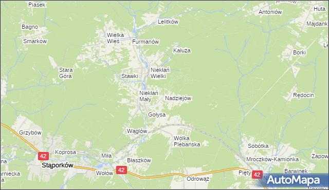 mapa Nadziejów gmina Stąporków, Nadziejów gmina Stąporków na mapie Targeo