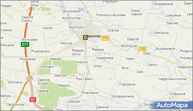 mapa Niedźwiedź gmina Słomniki, Niedźwiedź gmina Słomniki na mapie Targeo