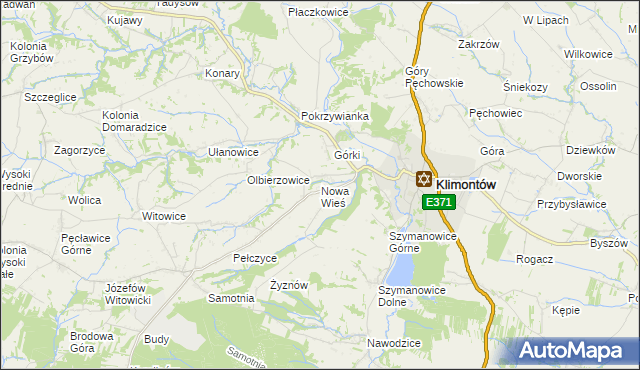 mapa Nowa Wieś gmina Klimontów, Nowa Wieś gmina Klimontów na mapie Targeo