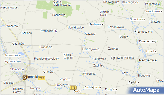 mapa Obrażejowice, Obrażejowice na mapie Targeo