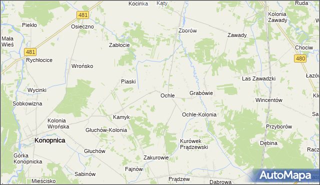 mapa Ochle gmina Widawa, Ochle gmina Widawa na mapie Targeo
