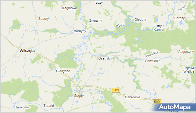 mapa Osetnik gmina Orneta, Osetnik gmina Orneta na mapie Targeo