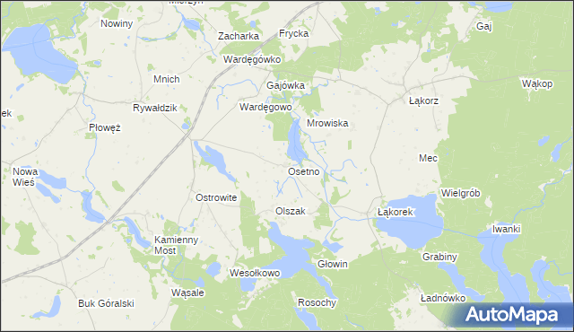 mapa Osetno gmina Biskupiec, Osetno gmina Biskupiec na mapie Targeo