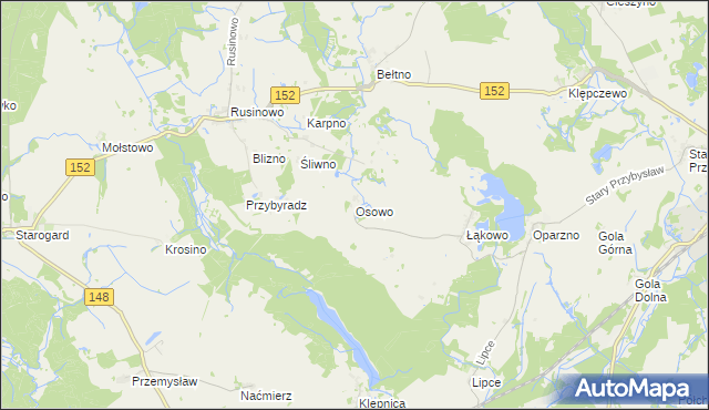 mapa Osowo gmina Świdwin, Osowo gmina Świdwin na mapie Targeo