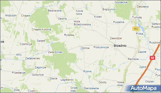 mapa Ostrów gmina Brzeźnio, Ostrów gmina Brzeźnio na mapie Targeo