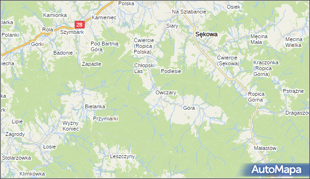 mapa Owczary gmina Sękowa, Owczary gmina Sękowa na mapie Targeo