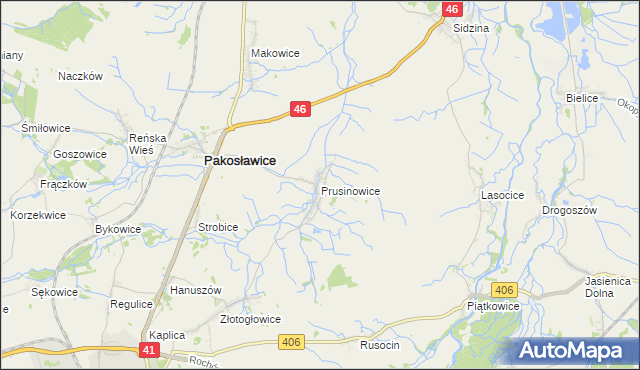 mapa Prusinowice gmina Pakosławice, Prusinowice gmina Pakosławice na mapie Targeo