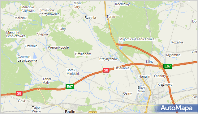 mapa Przybyszów gmina Kępno, Przybyszów gmina Kępno na mapie Targeo