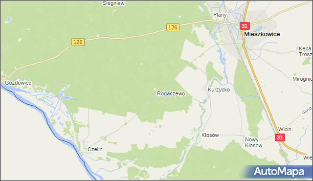 mapa Rogaczewo gmina Mieszkowice, Rogaczewo gmina Mieszkowice na mapie Targeo