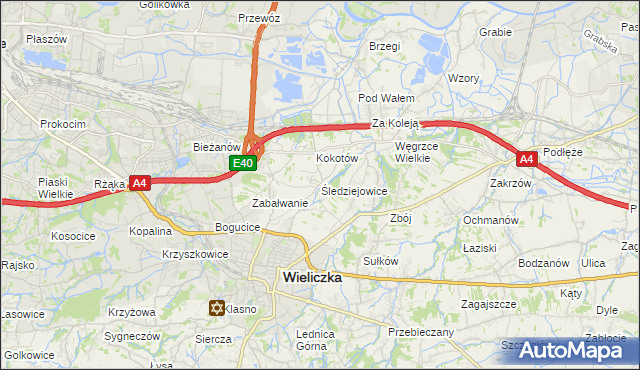 mapa Śledziejowice, Śledziejowice na mapie Targeo