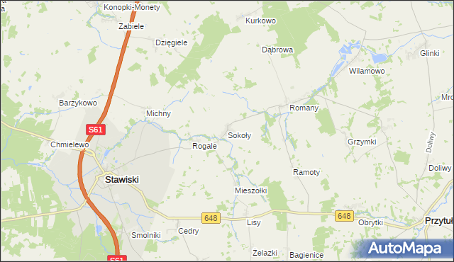 mapa Sokoły gmina Stawiski, Sokoły gmina Stawiski na mapie Targeo