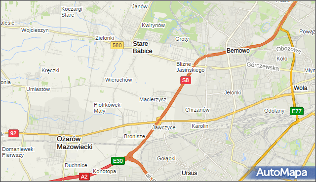 mapa Szeligi gmina Ożarów Mazowiecki, Szeligi gmina Ożarów Mazowiecki na mapie Targeo