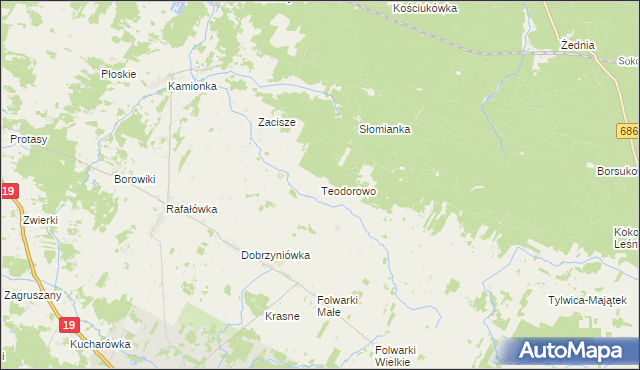 mapa Teodorowo gmina Zabłudów, Teodorowo gmina Zabłudów na mapie Targeo