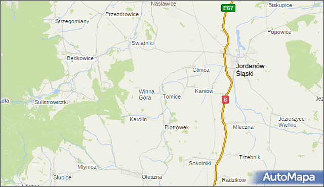 mapa Tomice gmina Jordanów Śląski, Tomice gmina Jordanów Śląski na mapie Targeo