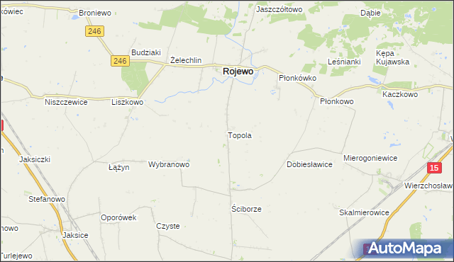 mapa Topola gmina Rojewo, Topola gmina Rojewo na mapie Targeo