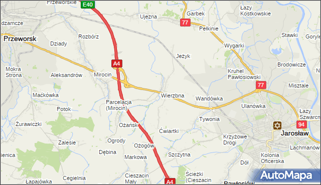 mapa Wierzbna gmina Pawłosiów, Wierzbna gmina Pawłosiów na mapie Targeo