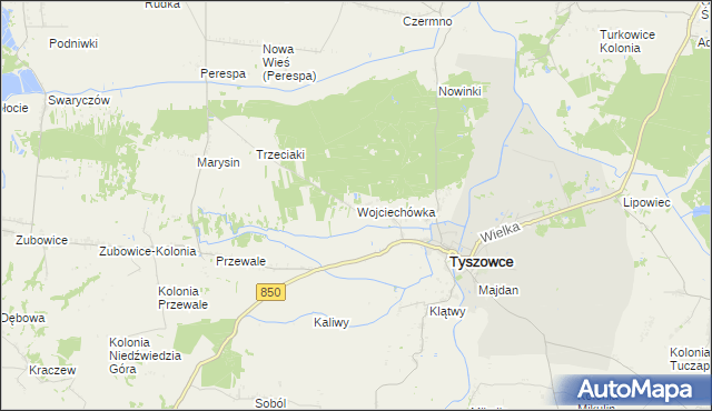 mapa Wojciechówka gmina Tyszowce, Wojciechówka gmina Tyszowce na mapie Targeo