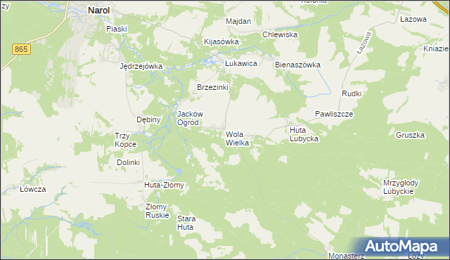 mapa Wola Wielka gmina Narol, Wola Wielka gmina Narol na mapie Targeo
